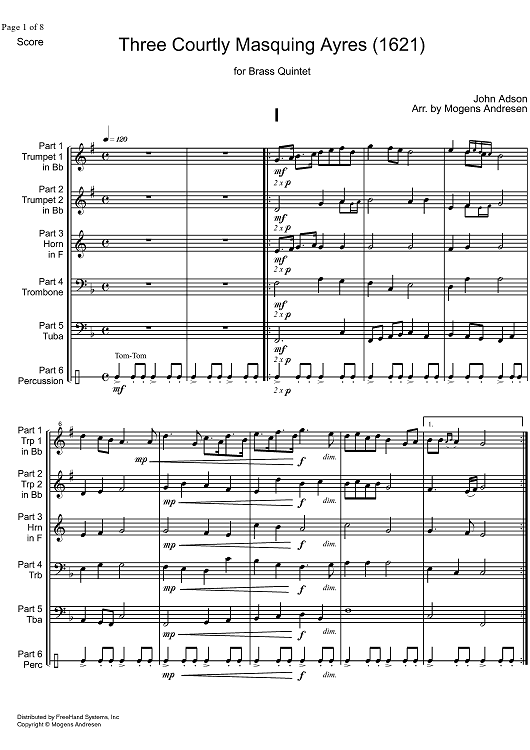 3 Courtly Masquing Ayres - Score