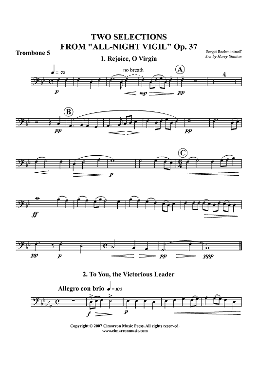 Two Selections from "All-Night Vigil," Op. 37 - Trombone 5