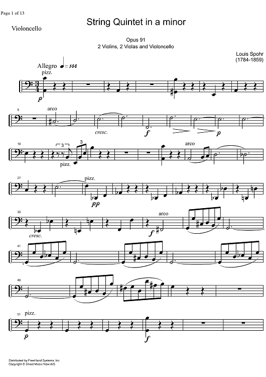 String Quintet a minor Op.91 - Cello