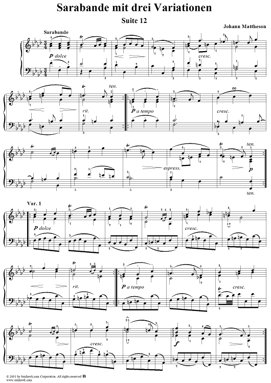 Saraband mit drei Variationen, Suite 12