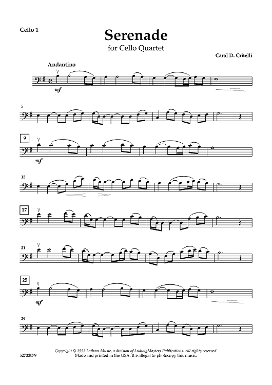 Serenade for Cello Quartet - Cello 1