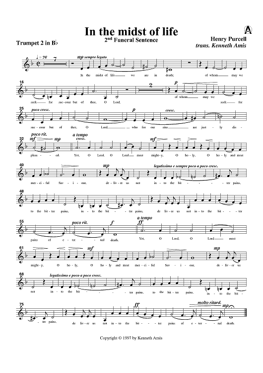 In the midst of life (2nd Funeral Sentence) - Trumpet 2 in B-flat and C