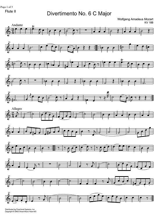 Divertimento No. 6 C Major KV188 - Flute 2