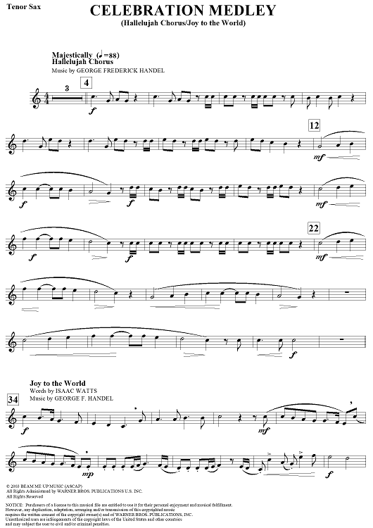 Celebration Medley (Hallelujah Chorus/Joy to the World) - Tenor Saxophone