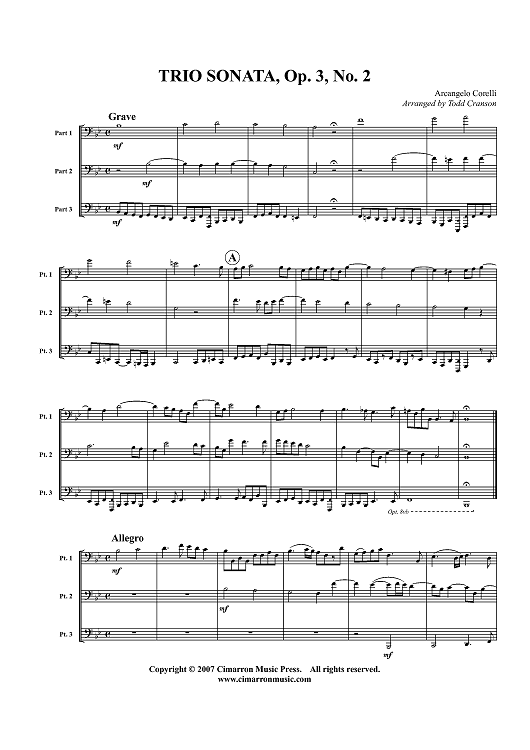 Trio Sonata, Op. 3 No. 2 - Score