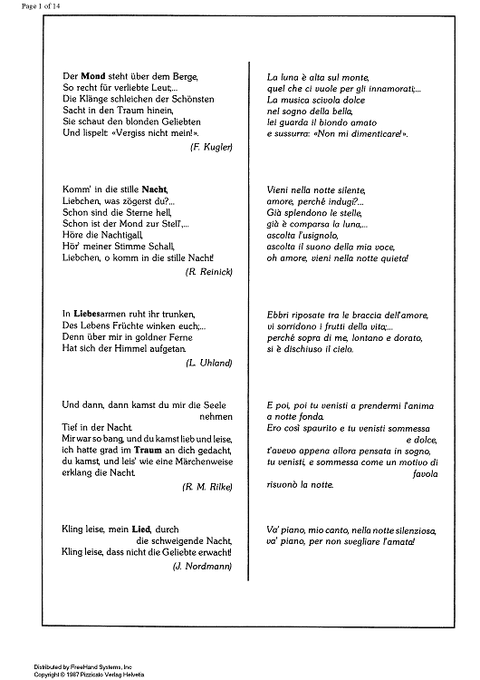Lied (mond - nacht - liebes - traum - lied) - Score