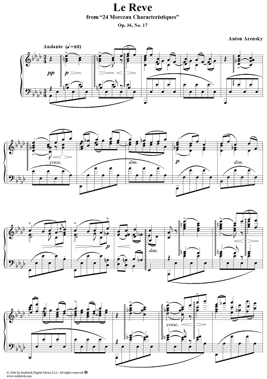Le Reve, No. 17 from "Twenty Four Morceau Characteristiques", Op. 36