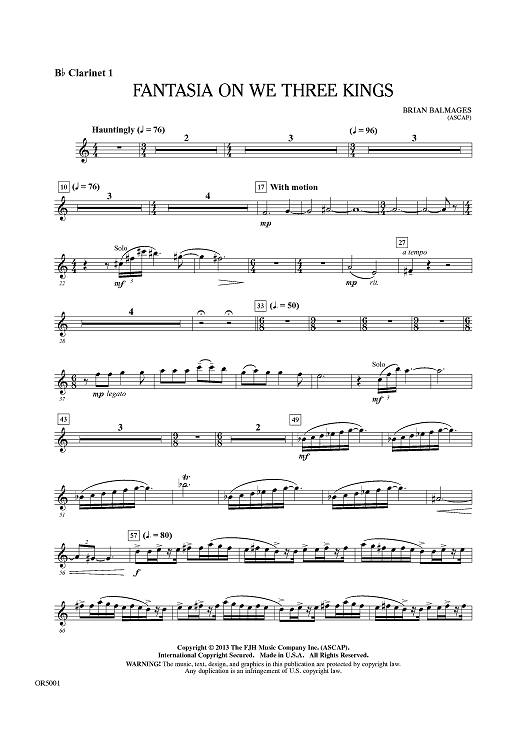 Fantasia On We Three Kings - Bb Clarinet 1