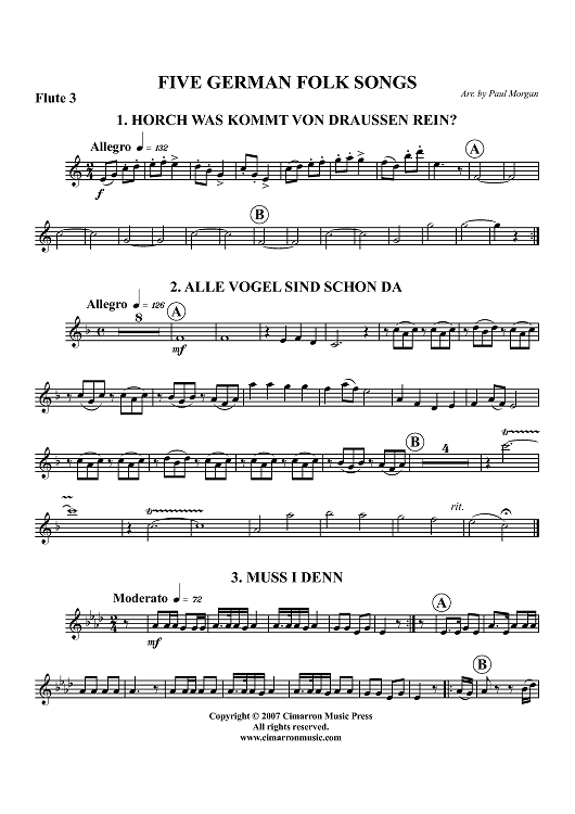 Five German Folk Songs - Flute 3