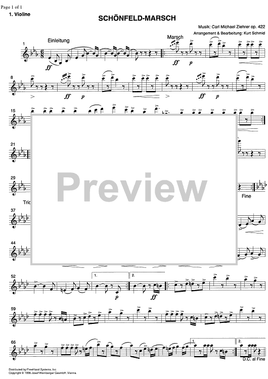 Schönfeld Marsch Op.422 - Violin 1