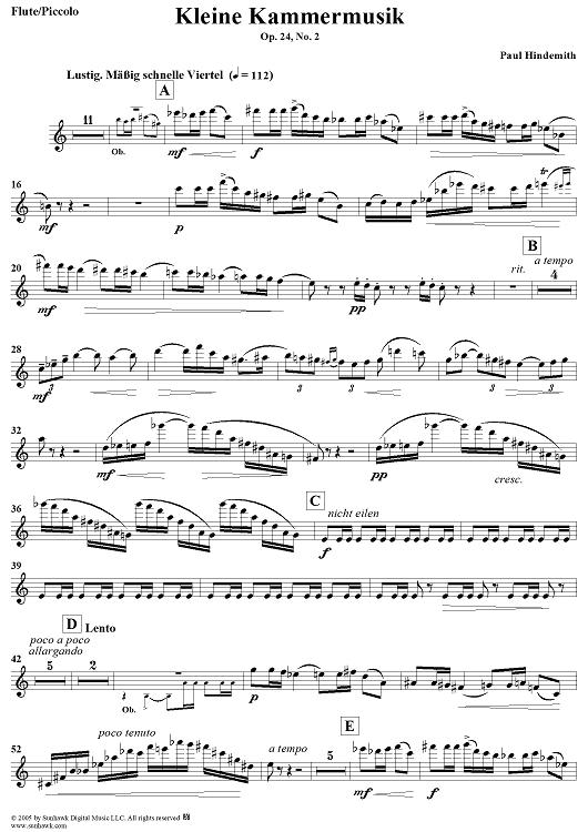 Kleine Kammermusik für fünf Bläser - Flute