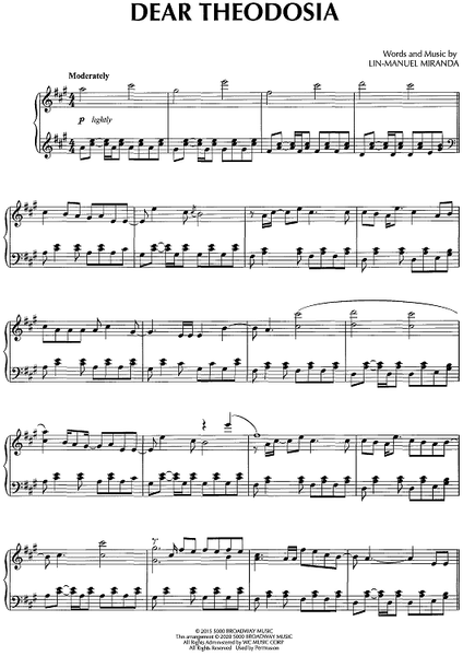 Dear Theodosia Sheet Music for Piano Solo Sheet Music Now