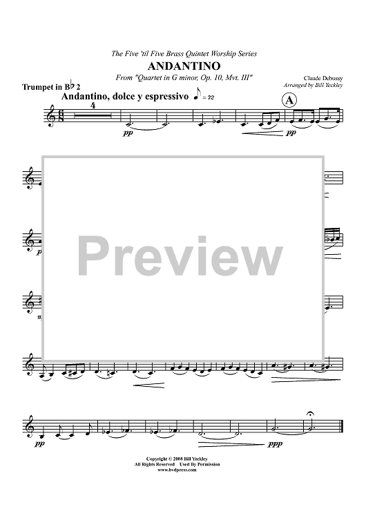 Andantino - From "Quartet in G minor, Op. 10, Mvt. III" - Trumpet 2 in Bb
