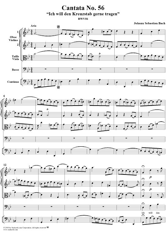 Cantata No. 56: "Ich will den Kreuzstab gerne tragen," BWV56 - Full Score
