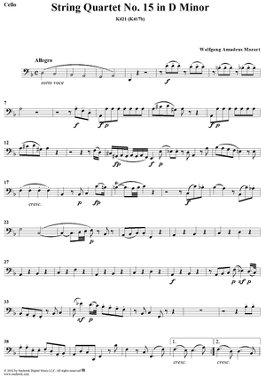 String Quartet No. 15 in D Minor, K421 - Cello