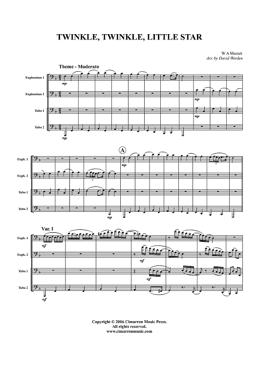 Twinkle, Twinkle, Little Star - Score