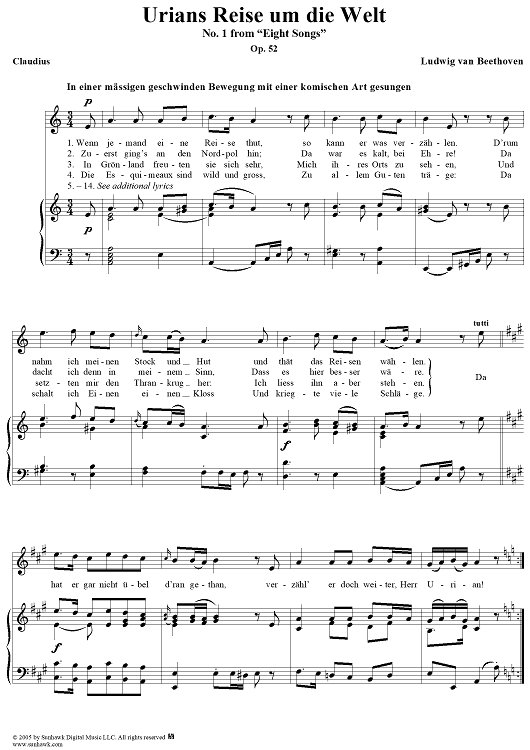 Urians Reise um die Welt, No. 1 from "Eight Songs", Op. 52