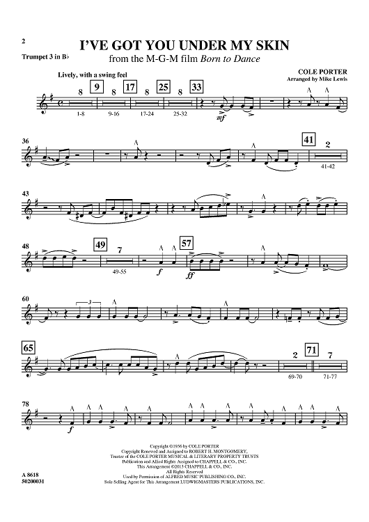 I've Got You Under My Skin - from the M-G-M film Born to Dance - Trumpet 3 in Bb