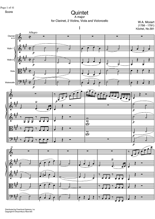 Quintet A Major KV581 - Score