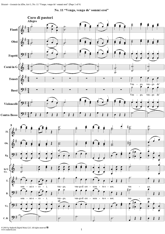 "Venga, venga de' sommi eroi", No. 11 from "Ascanio in Alba", Act 1, K111 - Full Score