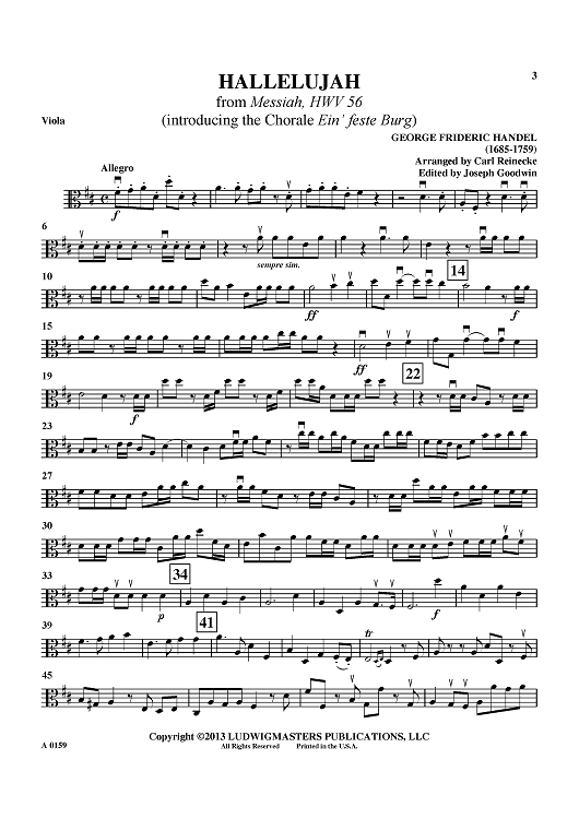 Hallelujah - from "Messiah", HWV 56 (introducing the Chorale "Ein' feste Burg") - Viola