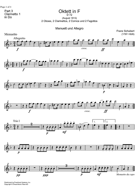 Octet F Major D72 - Clarinet 1