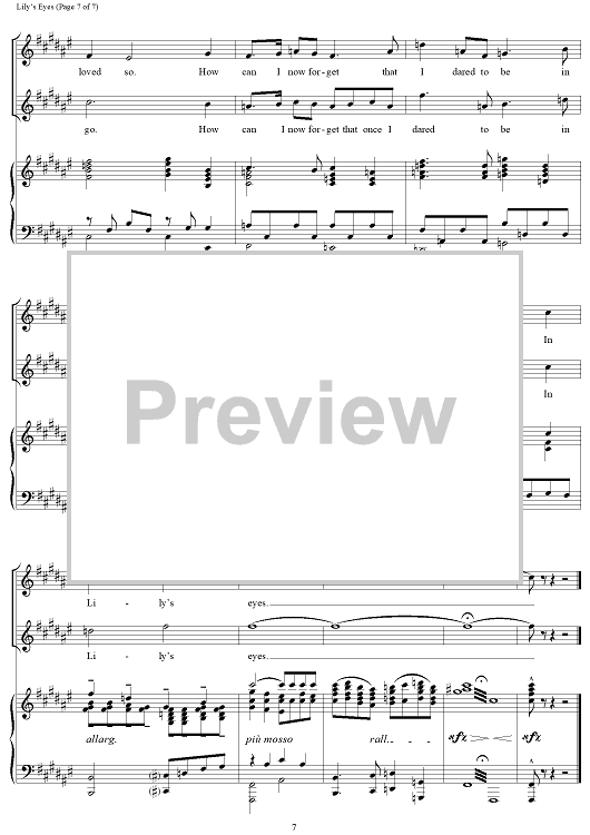 Lily's Eyes" Sheet Music for Piano/Vocal Sheet Music Now
