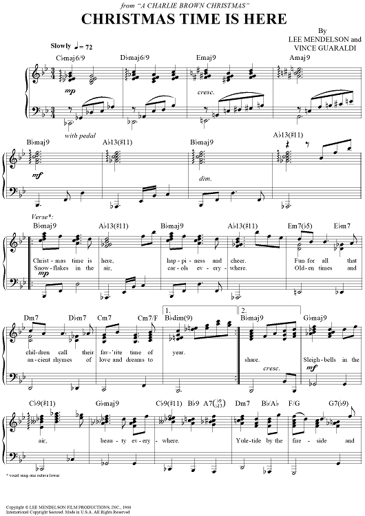 Christmas Time is Here" Sheet Music for Piano/Vocal/Chords