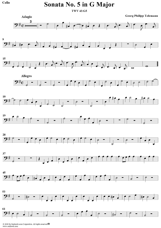 Sonata No. 5 in G Major - Cello