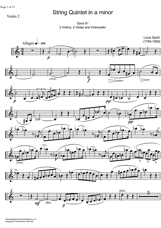 String Quintet a minor Op.91 - Violin 2