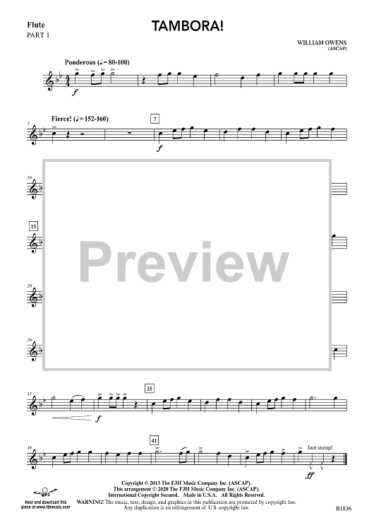 Tambora! Flute Part 1" Sheet Music for Concert Band Sheet Music Now