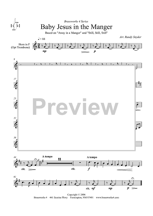 Baby Jesus in the Manger - Horn in F (opt. Trombone)
