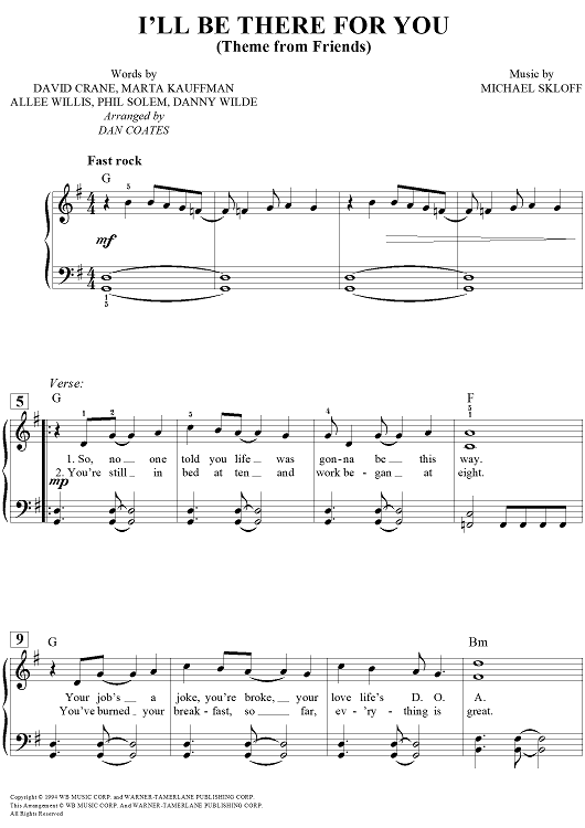 I'll Be There For You (Theme from Friends)" Sheet Music 