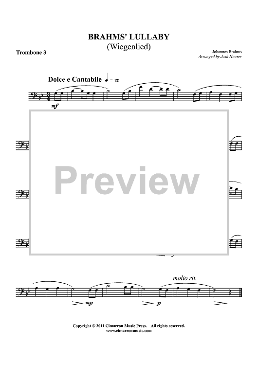 Brahms' Lullaby (Wiegenlied) - Trombone 3