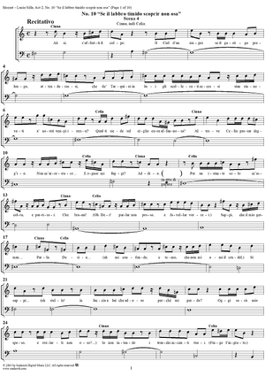 Recitative and Aria: Se il labbro timido scoprir non osa, No. 10 from "Lucio Silla", Act 2 - Full Score