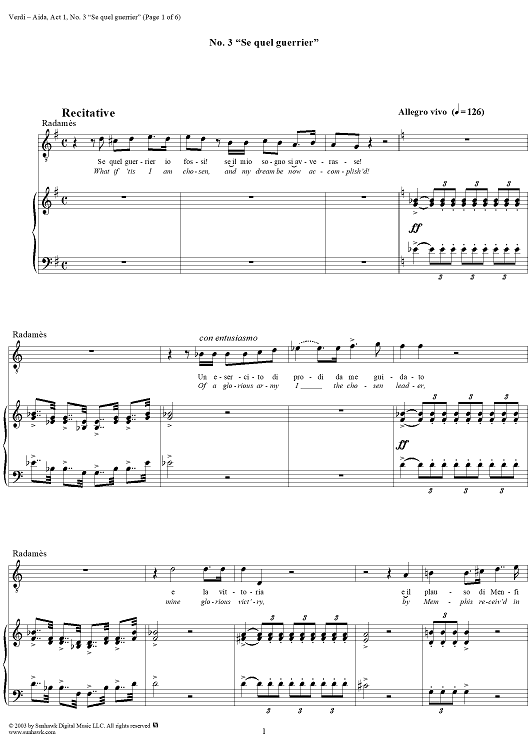 Romance from "Aida", Act 1 - Score