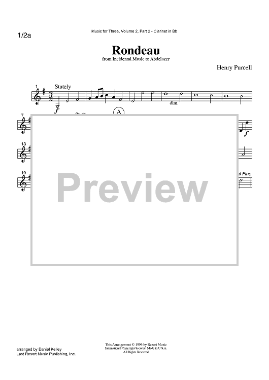 Rondeau - from Incidental Music to Abdelazer - Part 2 Clarinet in Bb