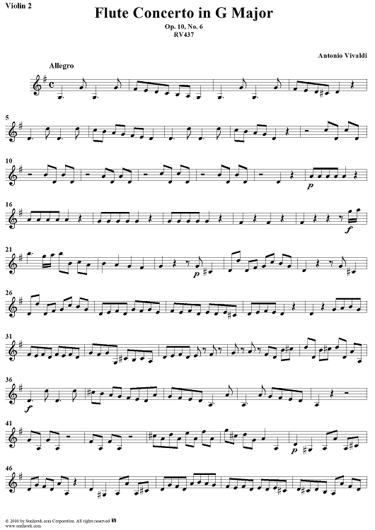 Flute Concerto in G Major, Op. 10, No. 6 - Violin 2