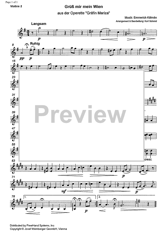 Grüss mir mein Wien from Gräfin Mariza - Violin 2