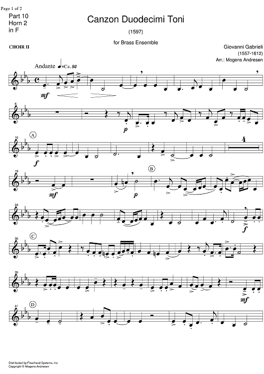 Canzon Duodecimi Toni - Horn in F 2