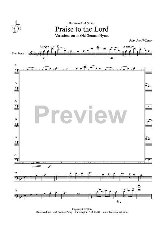 Praise to the Lord - Trombone 1