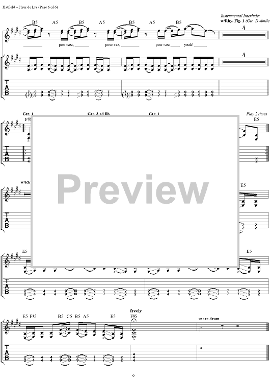 Fleur de Lys" Sheet Music by Juliana Hatfield for Guitar Tab/Vocal Sheet Music Now