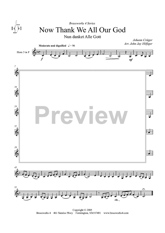 Thank We All Our God (Nun danket Alle Gott) - Horn 3 in F