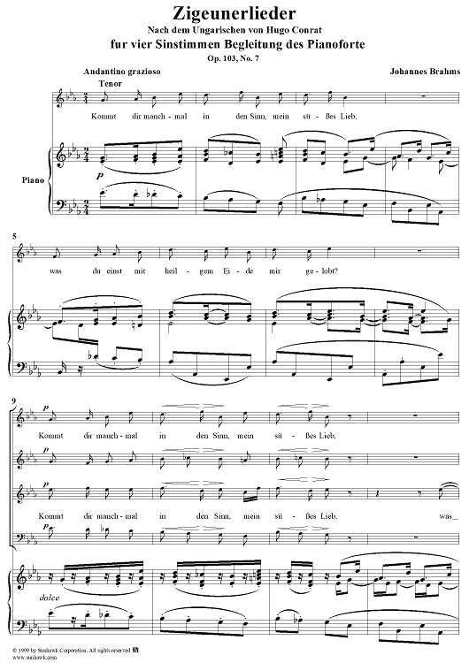 Kommt dir manchmal in den Sinn, mein süsses Lieb - From "Zigeunerlieder" Op. 103, No. 7