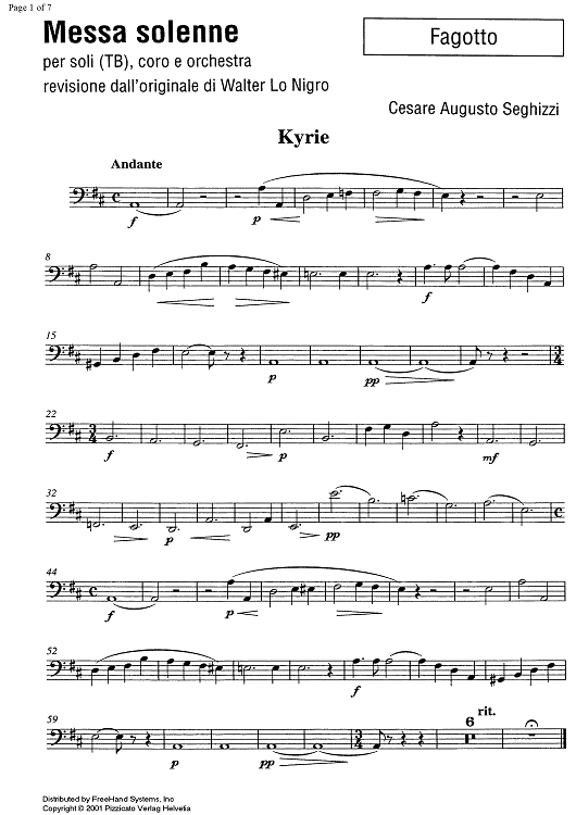 Messe solenne [set of parts] - Bassoon