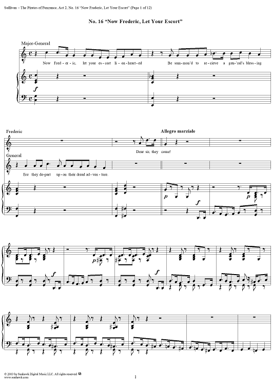 The Pirates of Penzance - Act II, No. 16: Now Frederic, let your escort - Vocal Score