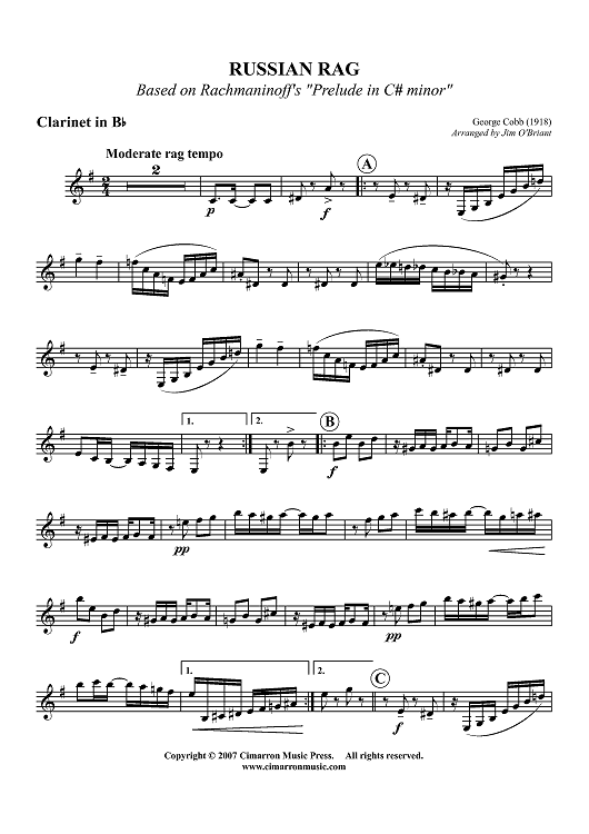 Russian Rag (Rockie's Rag) - Clarinet in B-flat