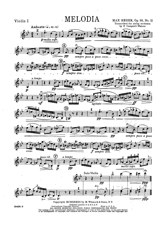 Melodia Op. 59, No. 11 - Violin 1
