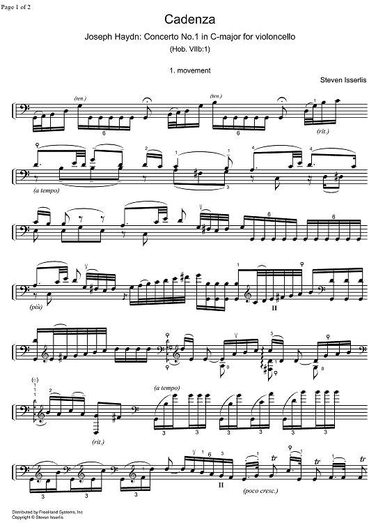 Cadenza Concerto No. 1 C Major 1st and 2nd movement Cello" Sheet