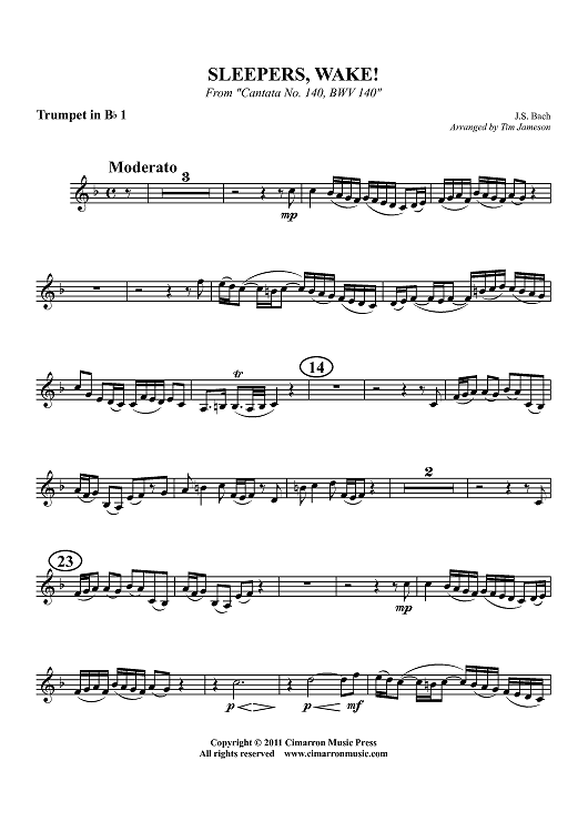 Sleepers, Wake! - From "Cantata No. 140, BWV 140" - Trumpet 1 in Bb